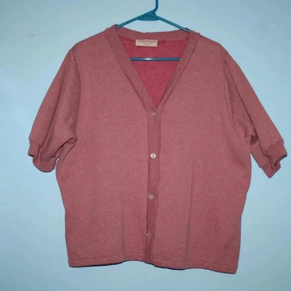 The Vermont Country Store Vintage Button Front Sweatshirt Cardigan XL Dusty Rose - Picture 2 of 12